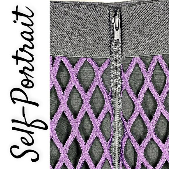 NWT Self-Portrait Cutwork Lace Pencil Skirt in Deep Purple & Black, Size 0 - Picture 9 of 12